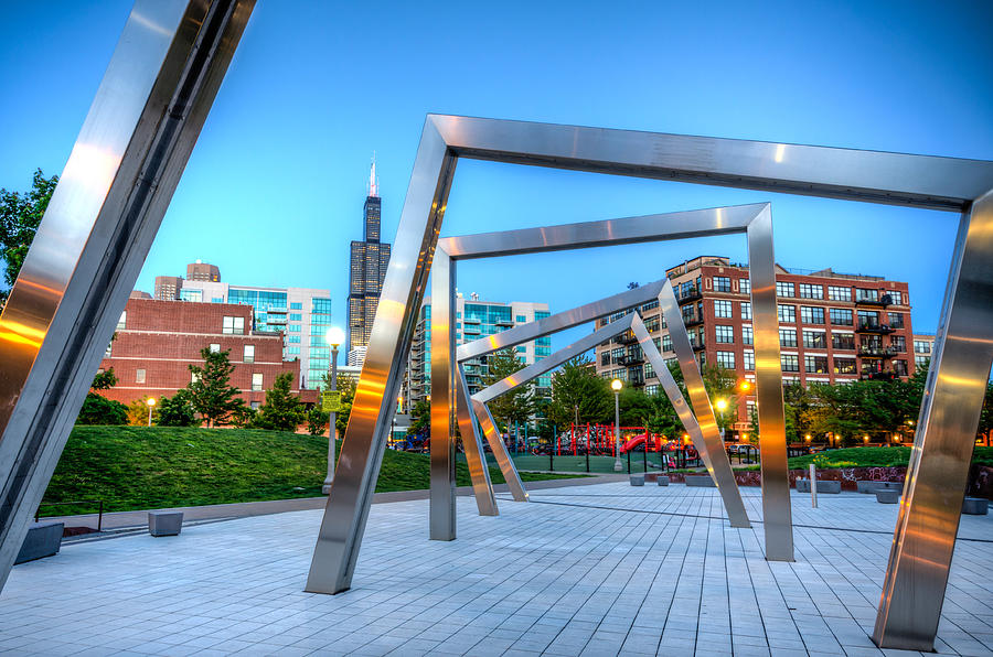 The Willis Tower rising over Mary Bartelme Park